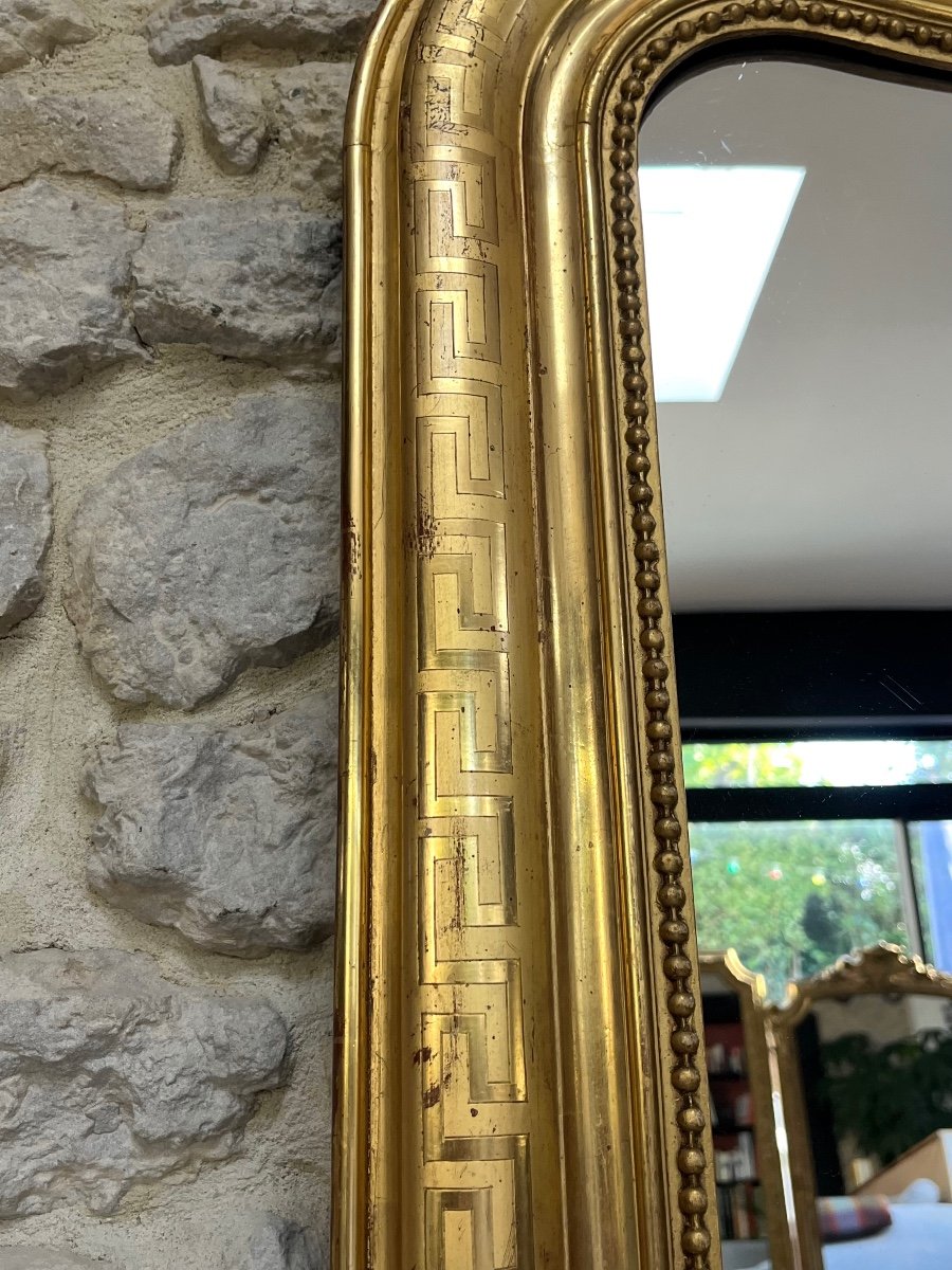 Antique Gilded Mirror With Gold Leaf 156cm/103cm Louis Philippe Gendarme Hat Shape -photo-5