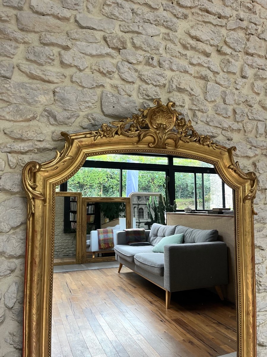 Gold Leaf Gilded Beaded Pediment Mirrors 154cm/98cm-photo-3