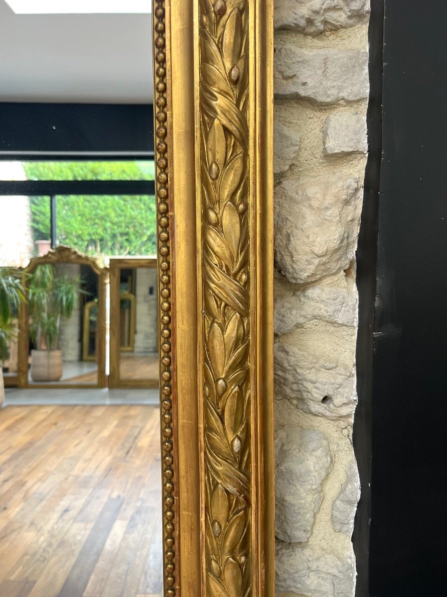 Antique Mirror With Gold Leaf Gilded Fronton 184cm/147cm Mercury Glass -photo-3