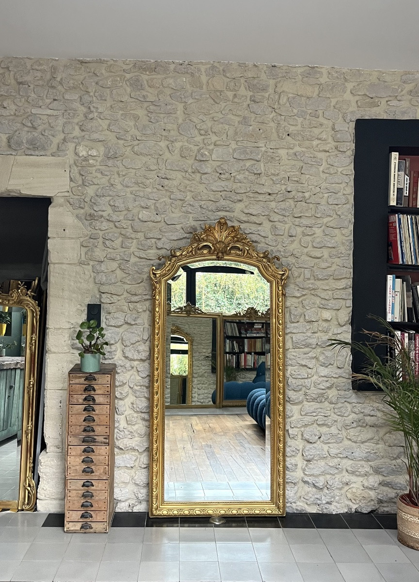 Antique Gold Leaf And Pearl Mirror 185.5cm/85cm Beveled Glass -photo-3