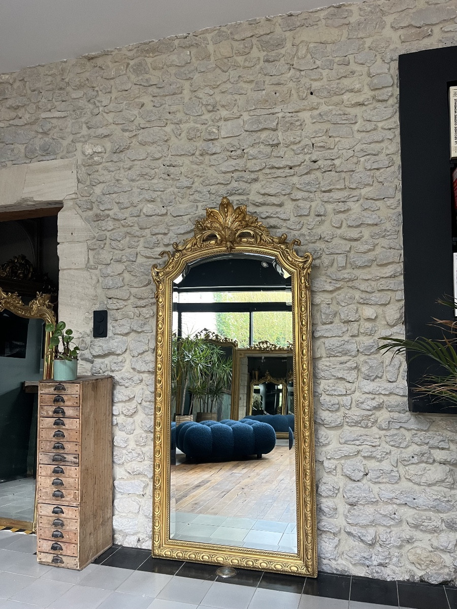 Antique Gold Leaf And Pearl Mirror 185.5cm/85cm Beveled Glass 