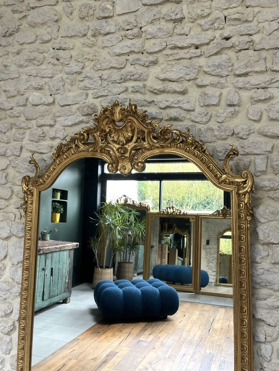 Antique Mirror With Pediments And Gold Leaf Beading 178cm/109.5cm-photo-2