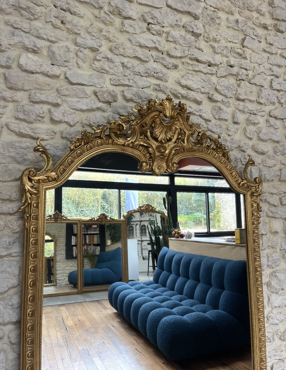 Antique Mirror With Pediments And Gold Leaf Beading 178cm/109.5cm-photo-4