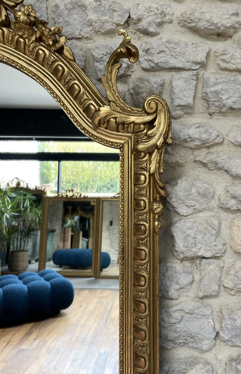 Antique Mirror With Pediments And Gold Leaf Beading 178cm/109.5cm-photo-2