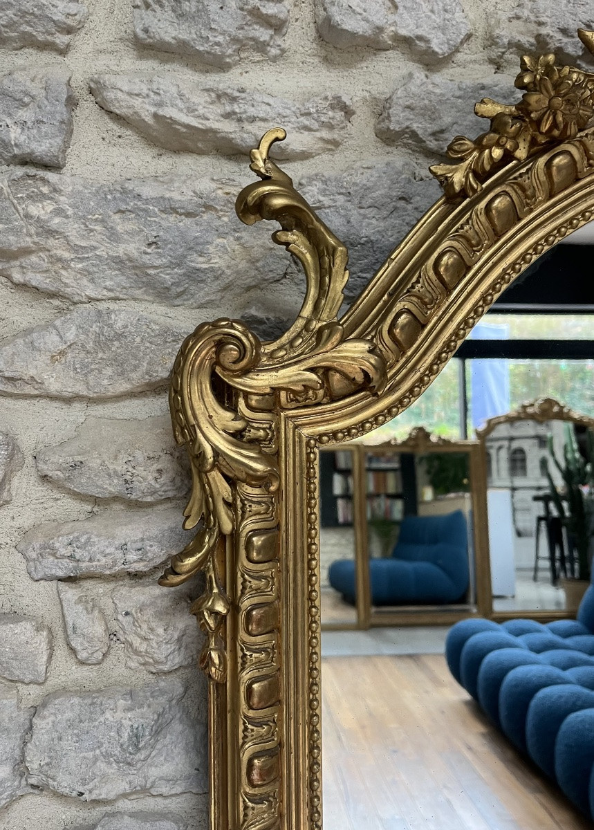 Antique Mirror With Pediments And Gold Leaf Beading 178cm/109.5cm-photo-3