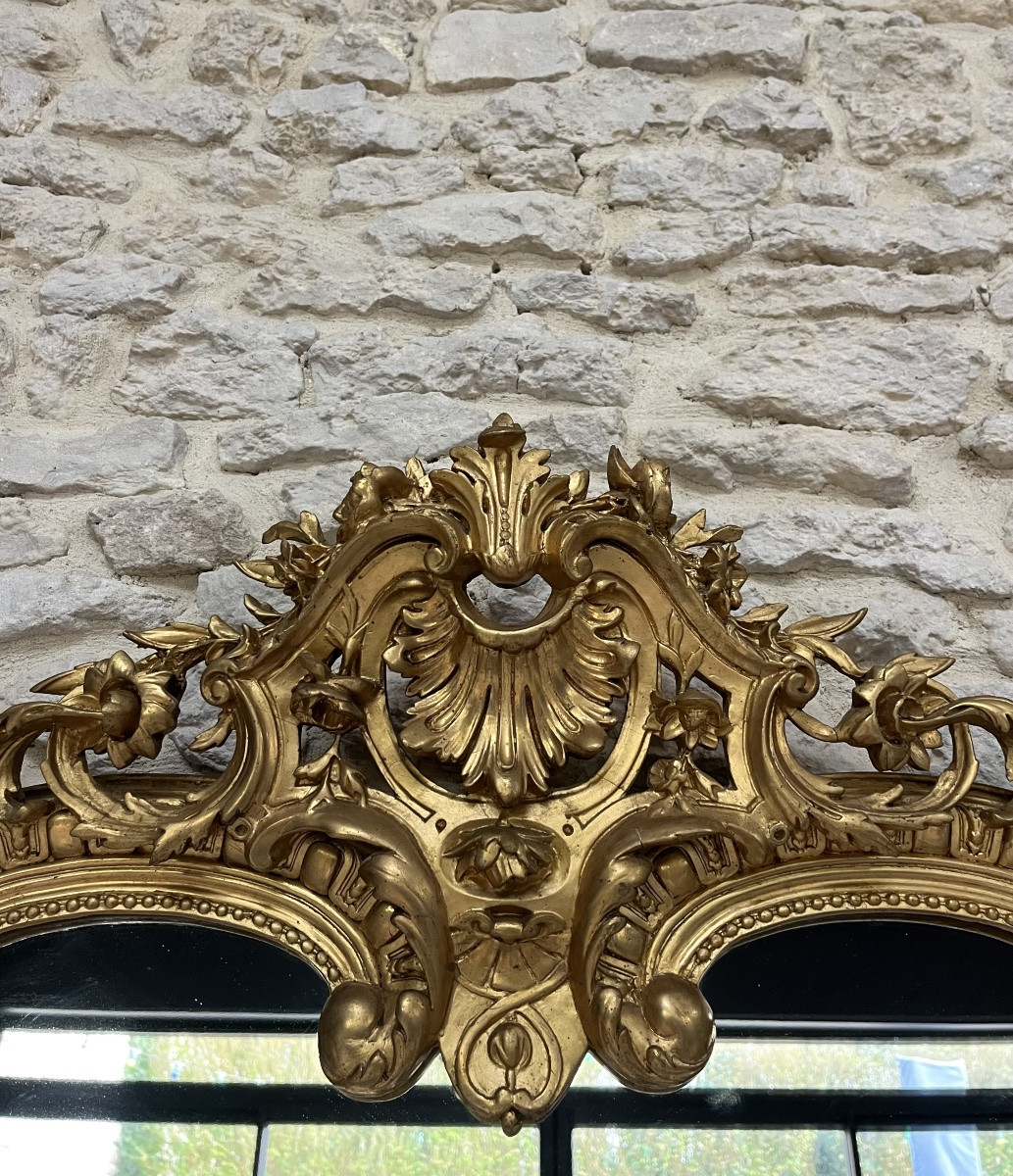 Antique Mirror With Pediments And Gold Leaf Beading 178cm/109.5cm-photo-4