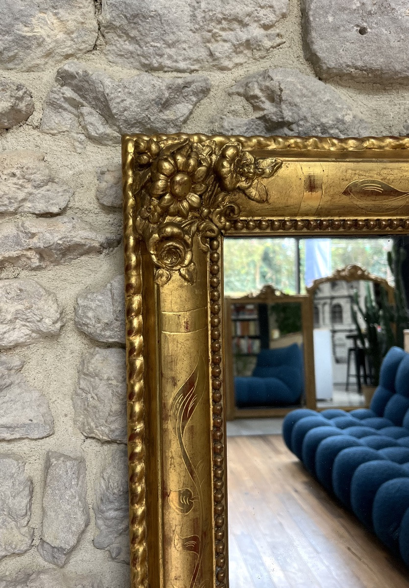 Antique Gold Leaf Gilded Mirror 142cm/79.5cm, Mercury Glass -photo-5