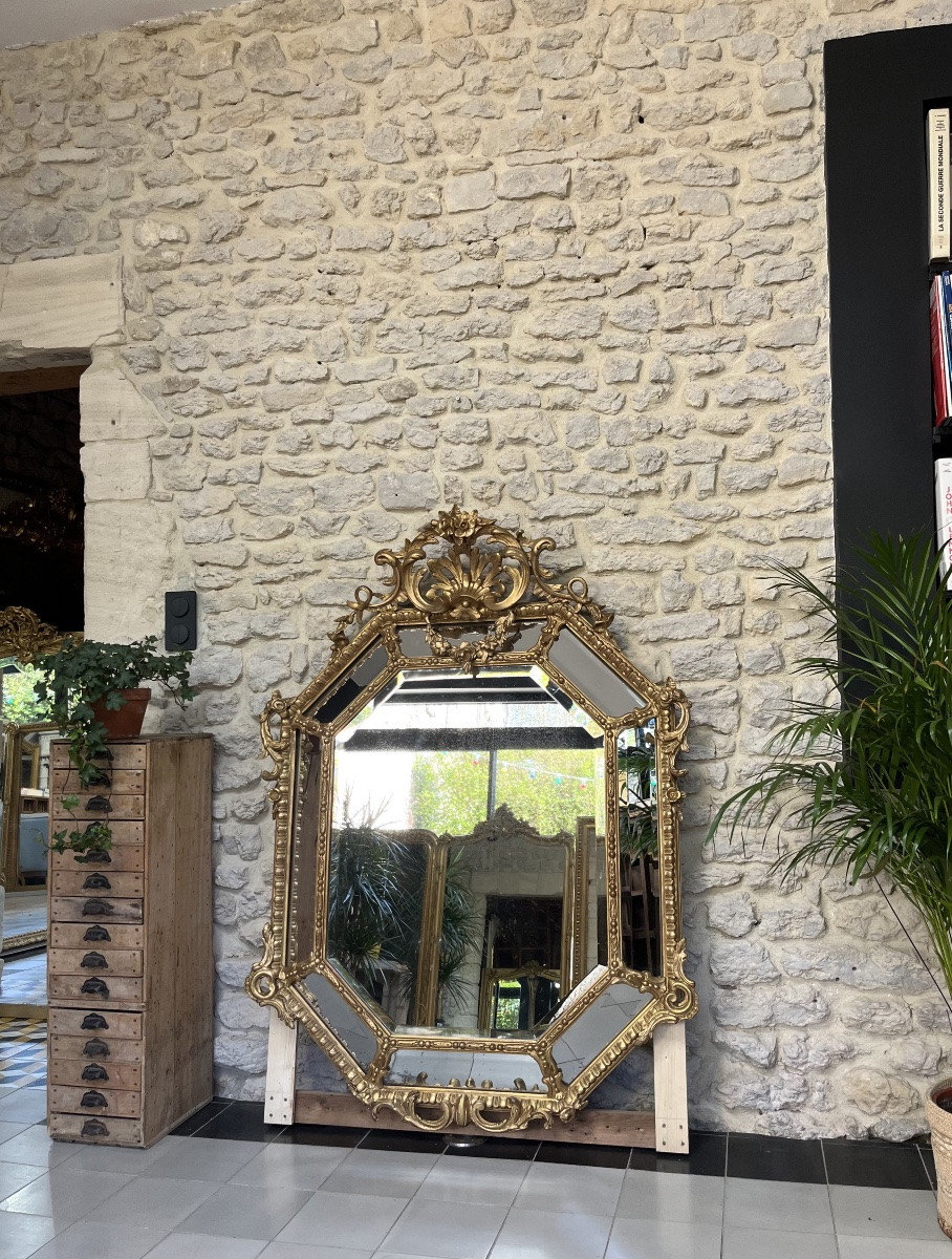 Antique Mirror With Gold Leaf Gilded Glazing Beads 142.5cm/105.5cm-photo-2