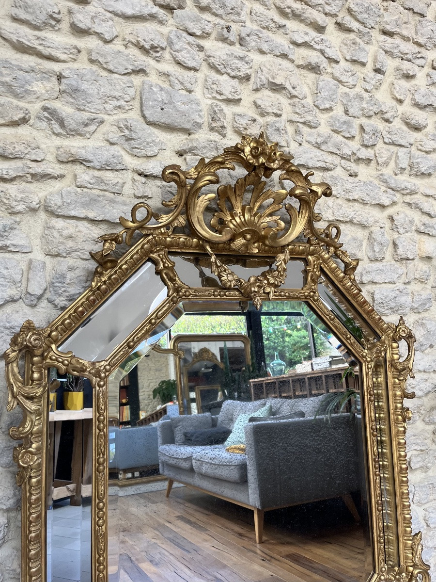 Antique Mirror With Gold Leaf Gilded Glazing Beads 142.5cm/105.5cm-photo-3