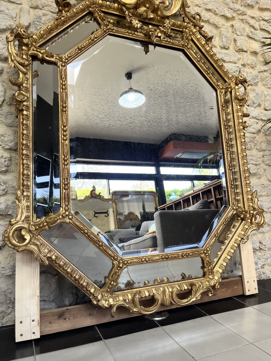 Antique Mirror With Gold Leaf Gilded Glazing Beads 142.5cm/105.5cm-photo-4