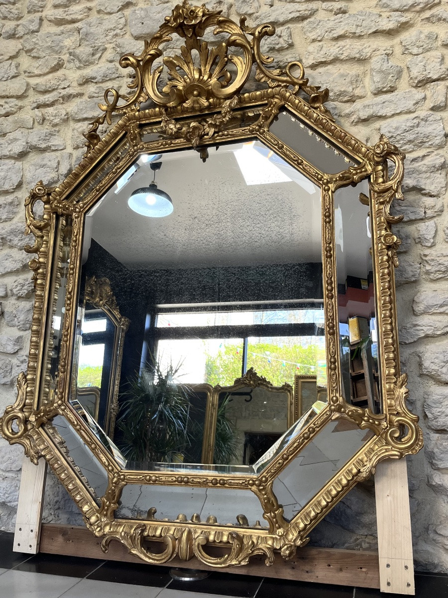 Antique Mirror With Gold Leaf Gilded Glazing Beads 142.5cm/105.5cm-photo-1