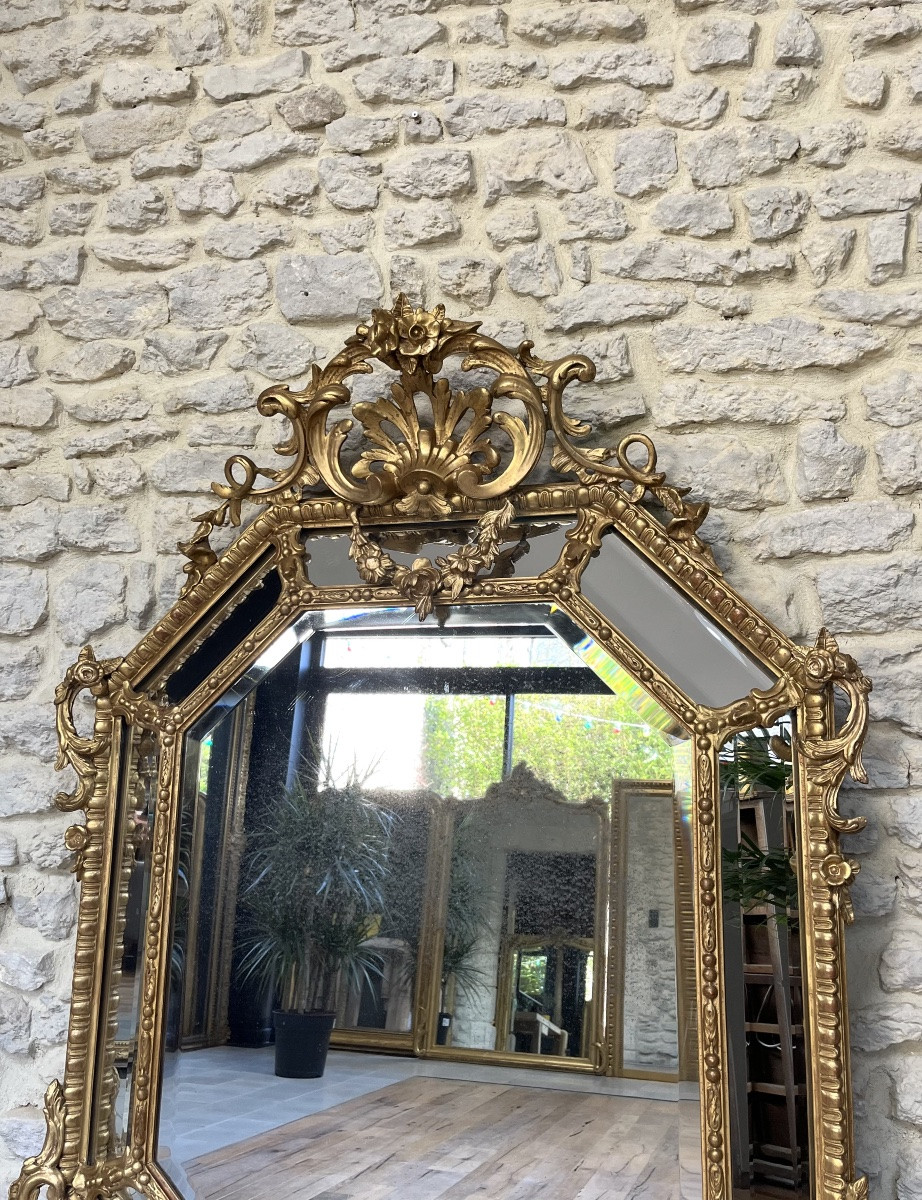 Antique Mirror With Gold Leaf Gilded Glazing Beads 142.5cm/105.5cm-photo-2