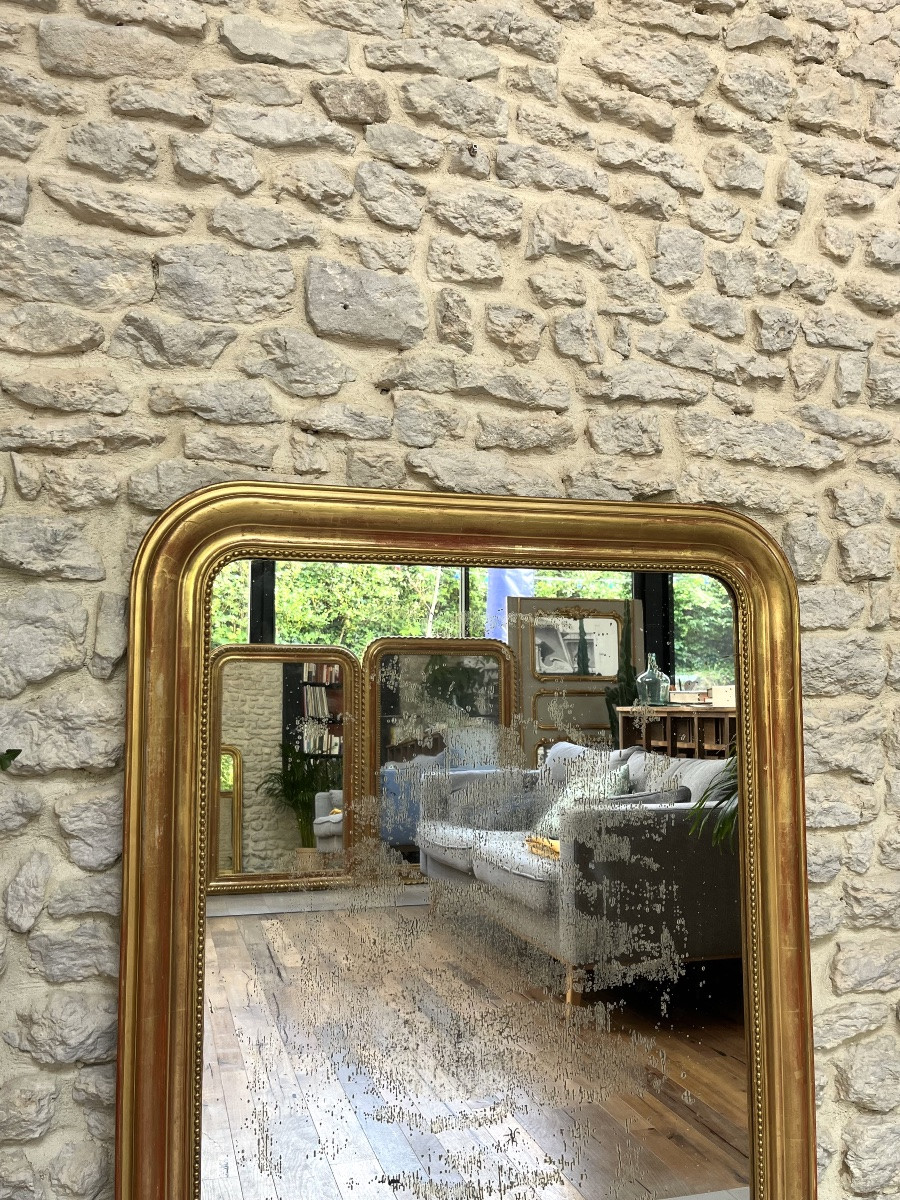 Antique Louis-philippe Mantelpiece Mirror With Gold Leaf And Pearls 129cm/89cm-photo-3