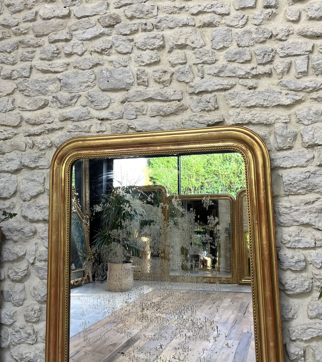 Antique Louis-philippe Mantelpiece Mirror With Gold Leaf And Pearls 129cm/89cm-photo-1