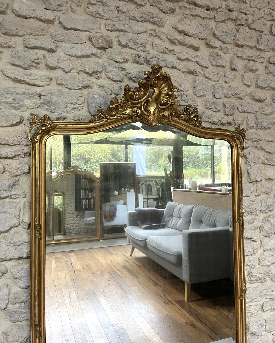 Antique Louis XV Style Pediment Mirror Gilded With Gold Leaf 168cm/103.5cm-photo-3