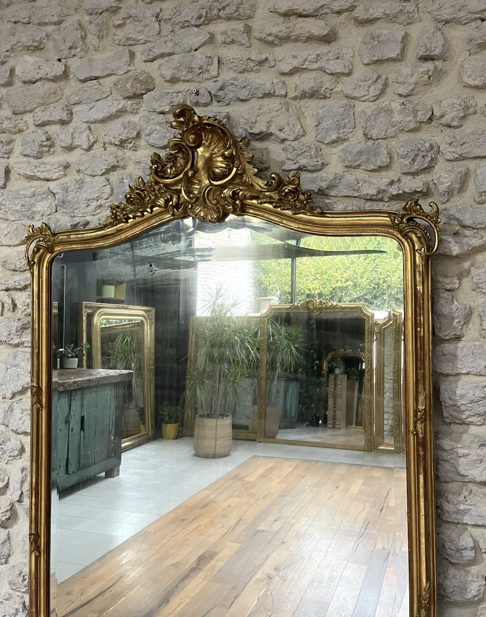 Antique Louis XV Style Pediment Mirror Gilded With Gold Leaf 168cm/103.5cm-photo-2