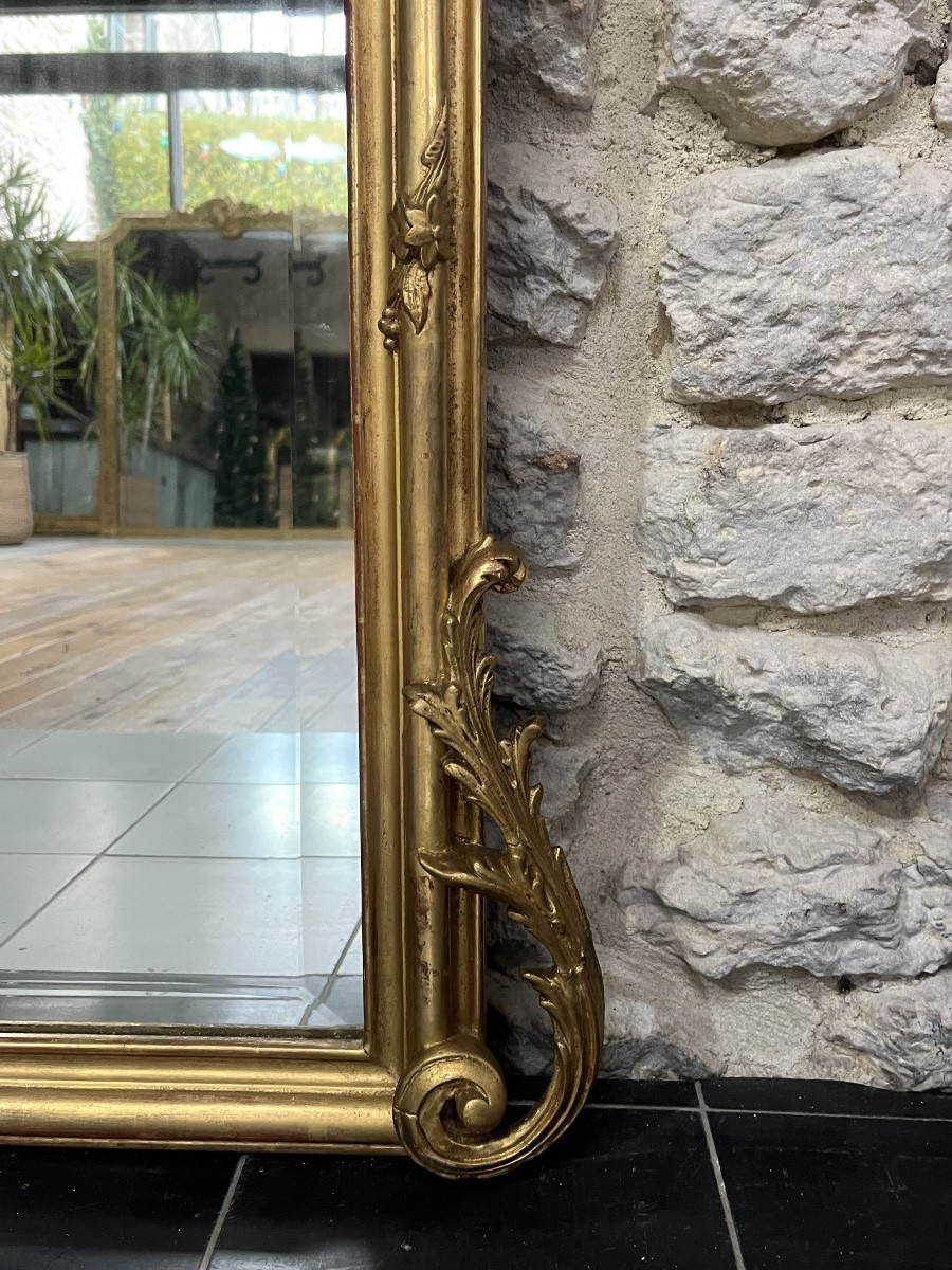 Antique Louis XV Style Pediment Mirror Gilded With Gold Leaf 168cm/103.5cm-photo-5