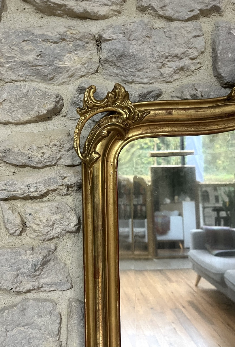 Antique Louis XV Style Pediment Mirror Gilded With Gold Leaf 168cm/103.5cm-photo-6