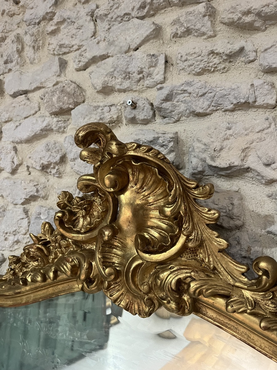 Antique Louis XV Style Pediment Mirror Gilded With Gold Leaf 168cm/103.5cm-photo-7