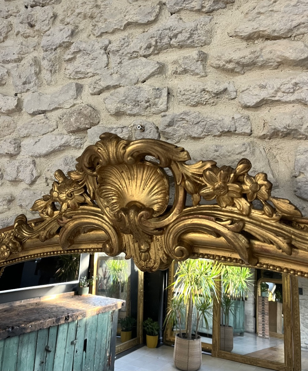 Antique Gold Leaf Gilded Pedimented Mirror 169.5cm/112cm, Dresser Mantelpiece Mirror -photo-3