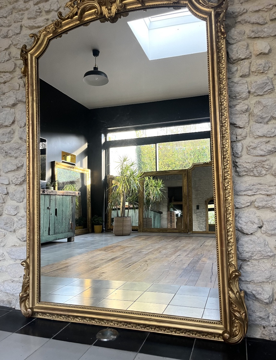 Antique Gold Leaf Gilded Pedimented Mirror 169.5cm/112cm, Dresser Mantelpiece Mirror -photo-1