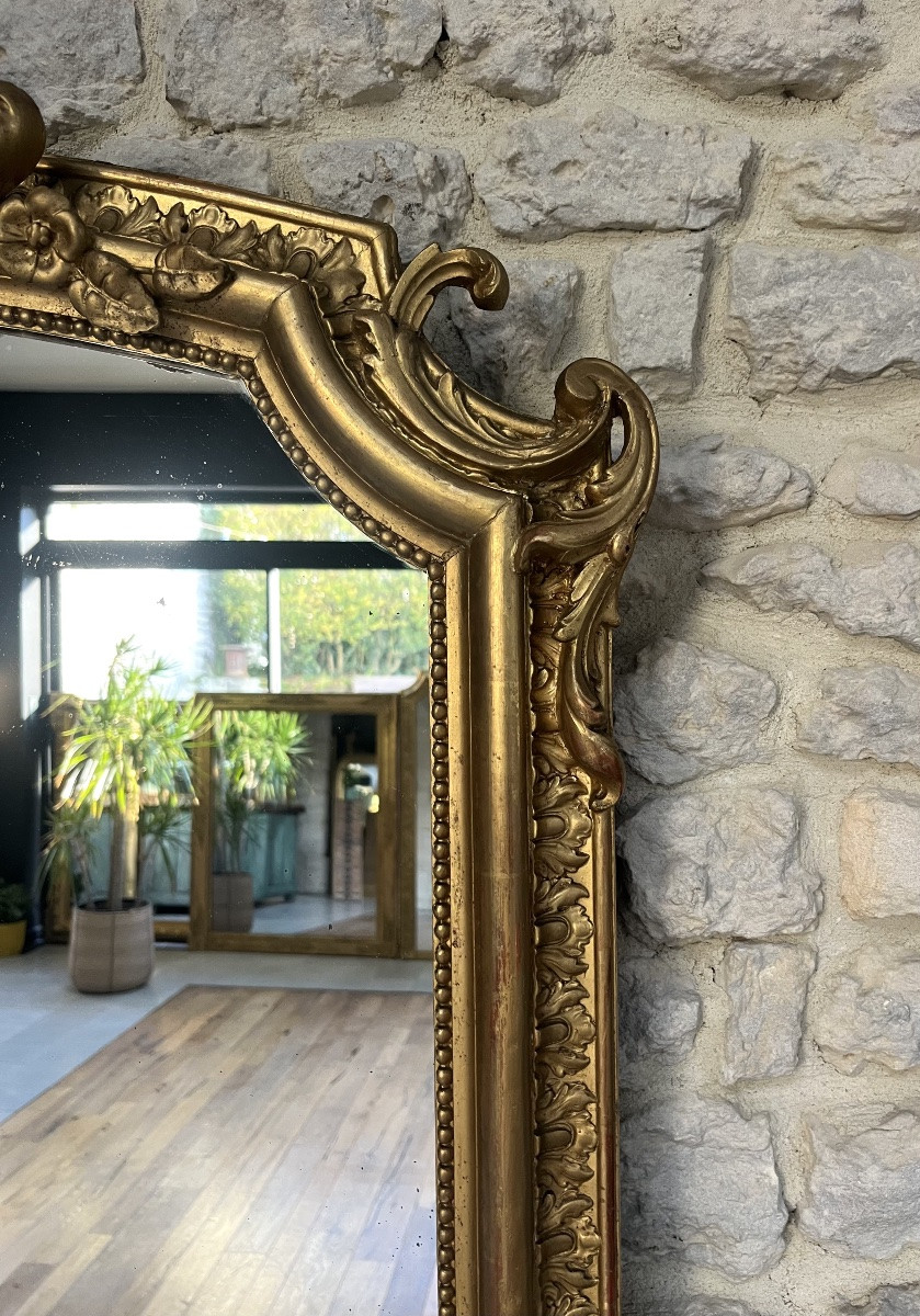 Antique Gold Leaf Gilded Pedimented Mirror 169.5cm/112cm, Dresser Mantelpiece Mirror -photo-2