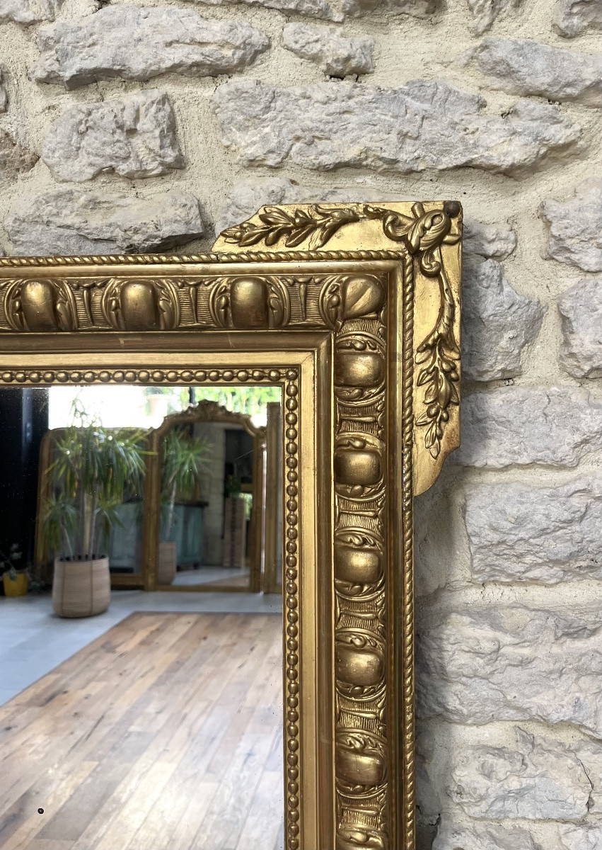 Miroir Ancien Doré à La Feuille D’or 133cm/96,5cm, Encadrement à Décors De Godrons -photo-2