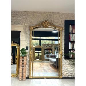 Louis XIV Pareclosed Fireplace Mirror In Regency Style Gilded With Gold Leaf, 19th Century