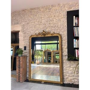 Antique Louis-philippe Mirror With Pediment 186.5cm/127.5cm Gilded With Gold Leaf 