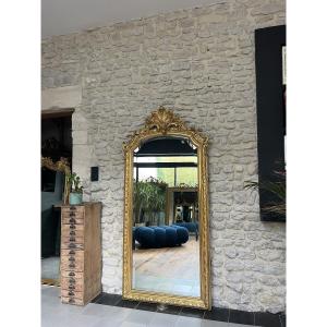 Antique Gold Leaf And Pearl Mirror 185.5cm/85cm Beveled Glass 