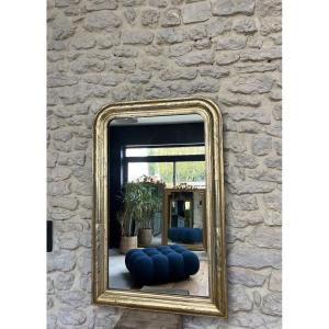 Miroir Ancien Louis-philippe Doré à La Feuille D’argent 95,5cm/62,5cm