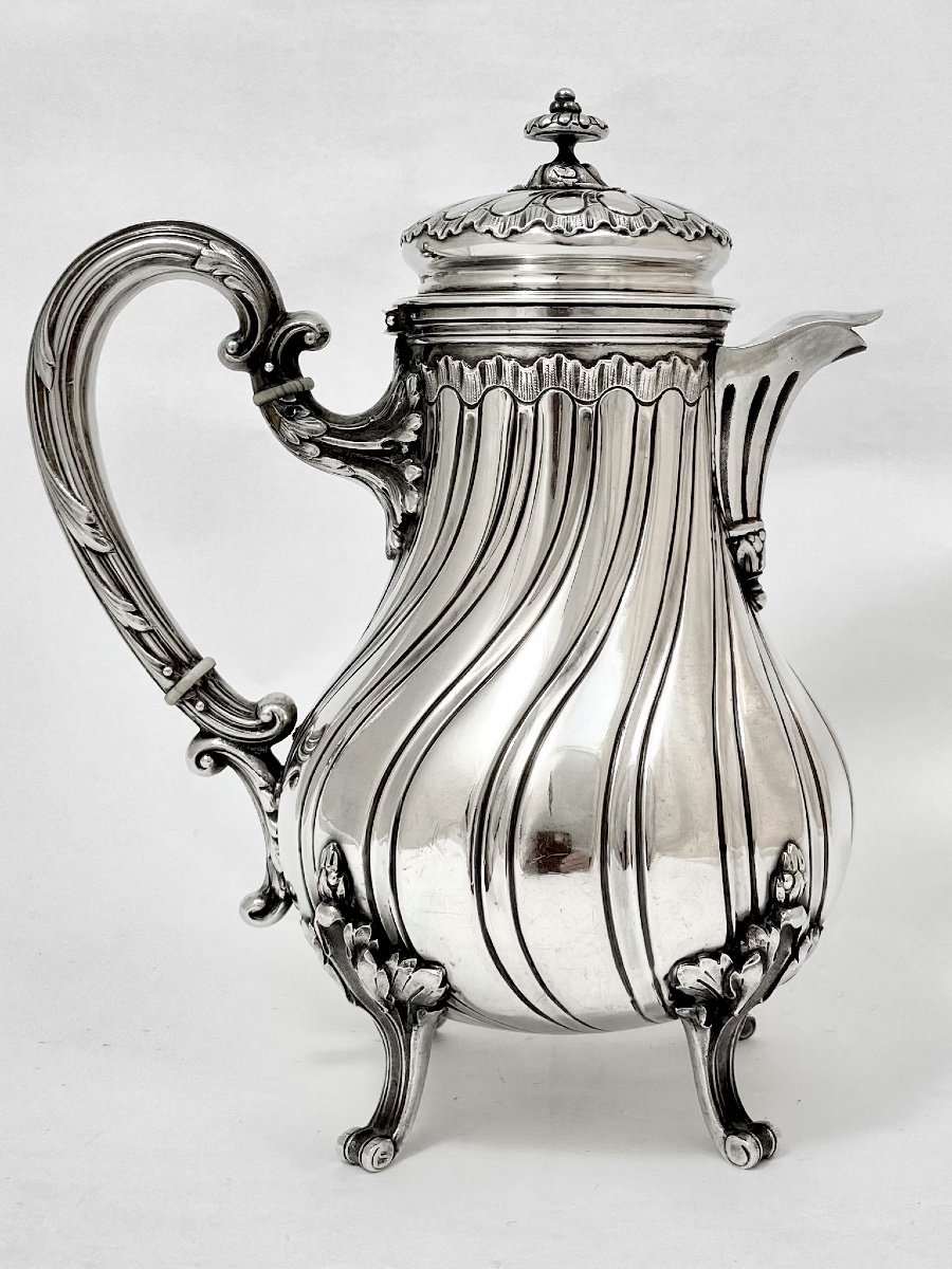 Proantic: Louis XV Coffee Pot, Sterling Silver, Paris, 1880-1900, Le B