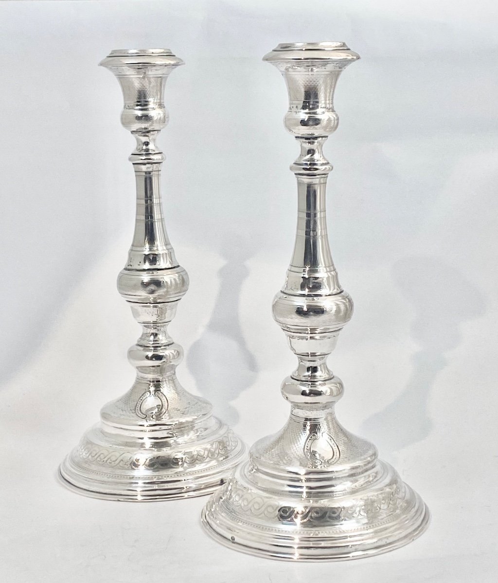 Pair Of Napoleon III Candlesticks, Sterling Silver, Austria-hungary 1870-1880-photo-2