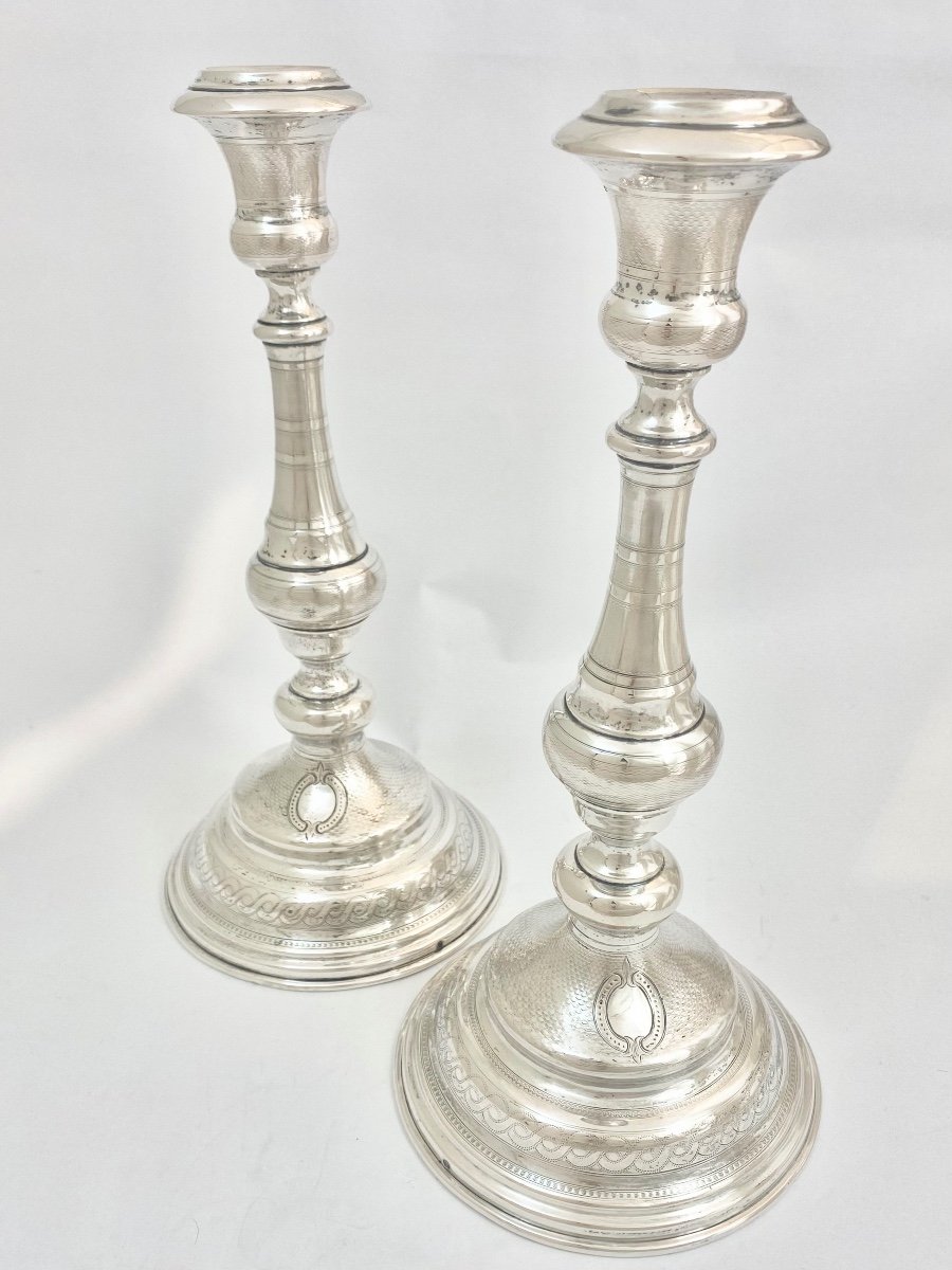 Pair Of Napoleon III Candlesticks, Sterling Silver, Austria-hungary 1870-1880-photo-4