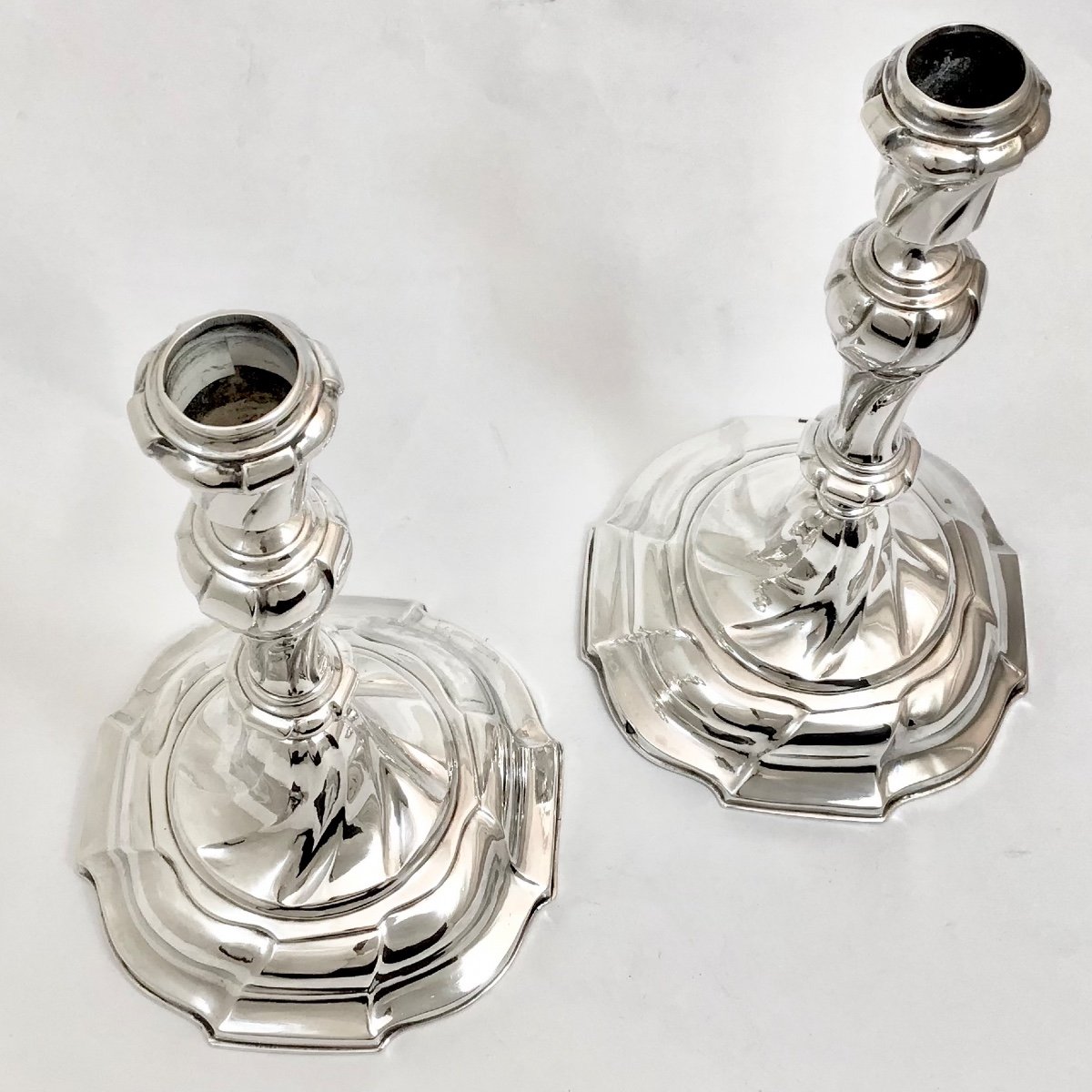 Pair Of Louis XV Candlesticks, Brussels 1760, J.j.brichaut, Sterling Silver-photo-2