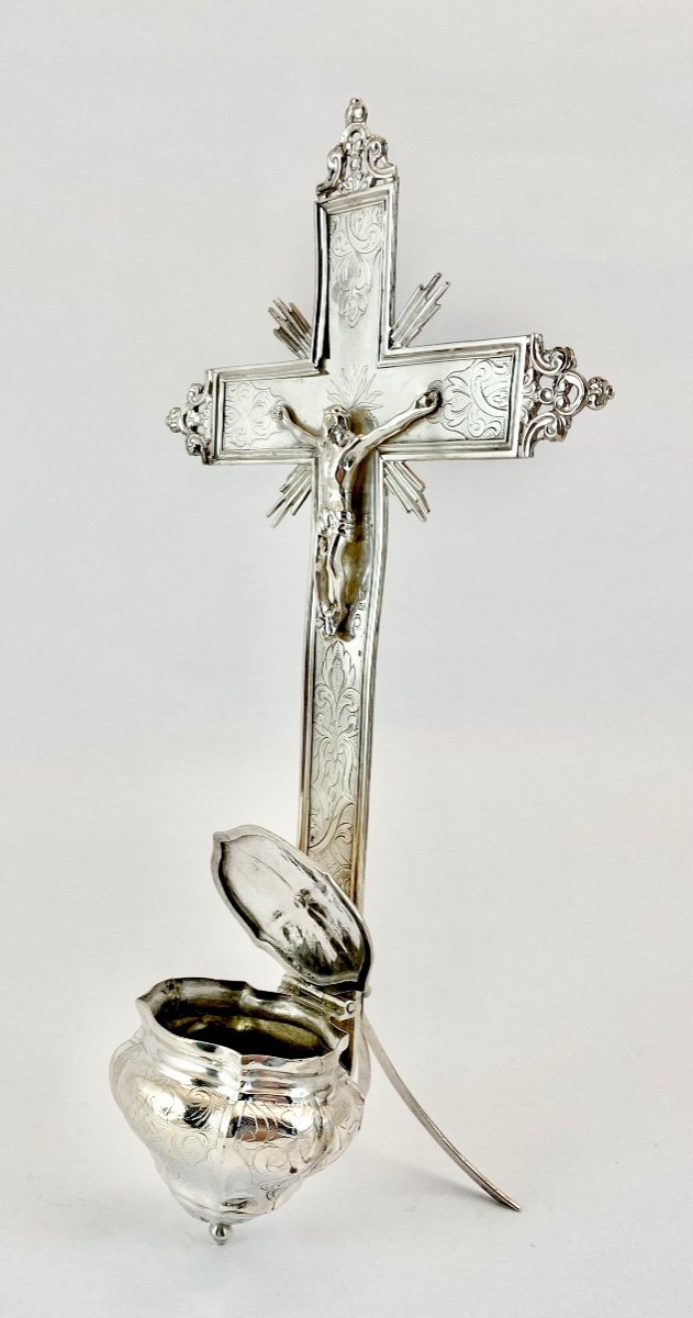 Holy Water Vessel , 1757, Mechelen, Sterling Silver, Master Marking With A Poppy