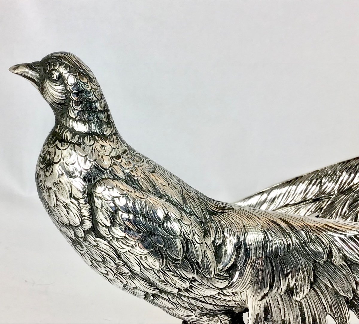 Pair Of Pheasants In Sterling Silver, 31 Cm,1940-'50ies-photo-2