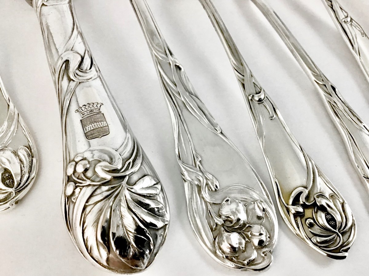 Canteen Of Cutlery, Sterling Silver, Art Nouveau, Model 2401, Brückmann For The Paris Expo 1900-photo-4