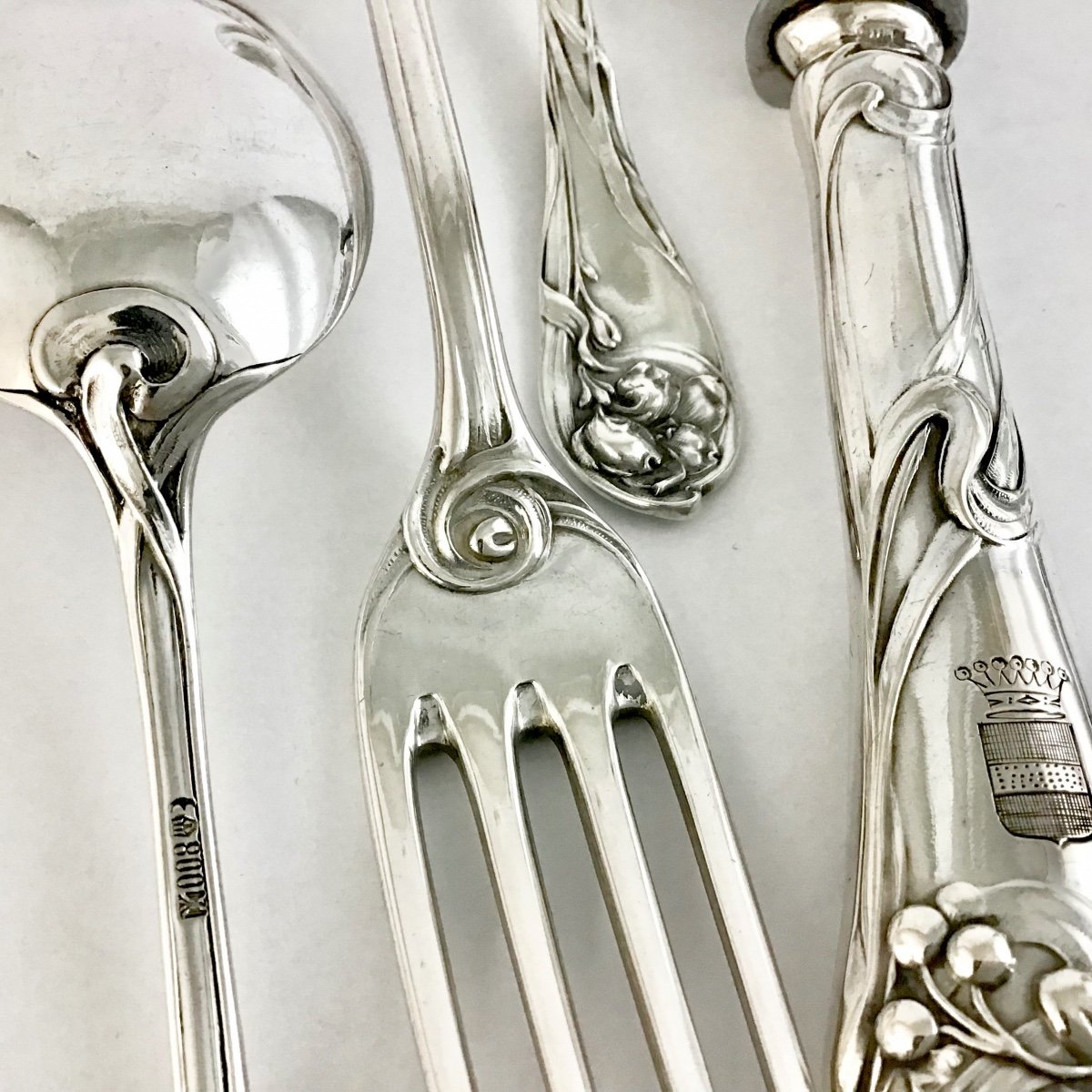 Canteen Of Cutlery, Sterling Silver, Art Nouveau, Model 2401, Brückmann For The Paris Expo 1900-photo-5