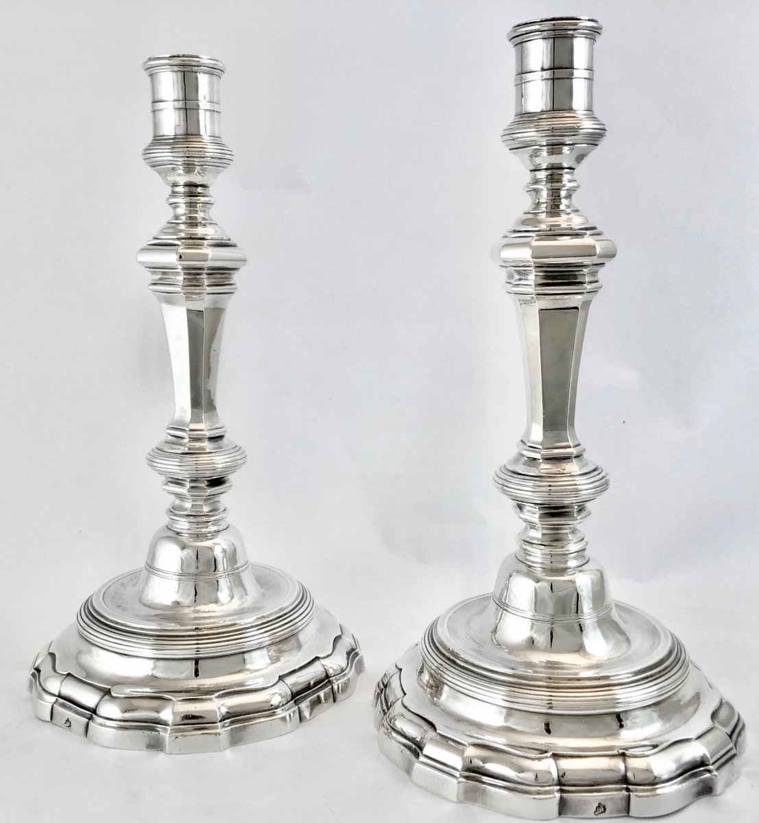 Paris 1743-44, Pair Of Sterling Silver Candlesticks By Henri François Dion -photo-3