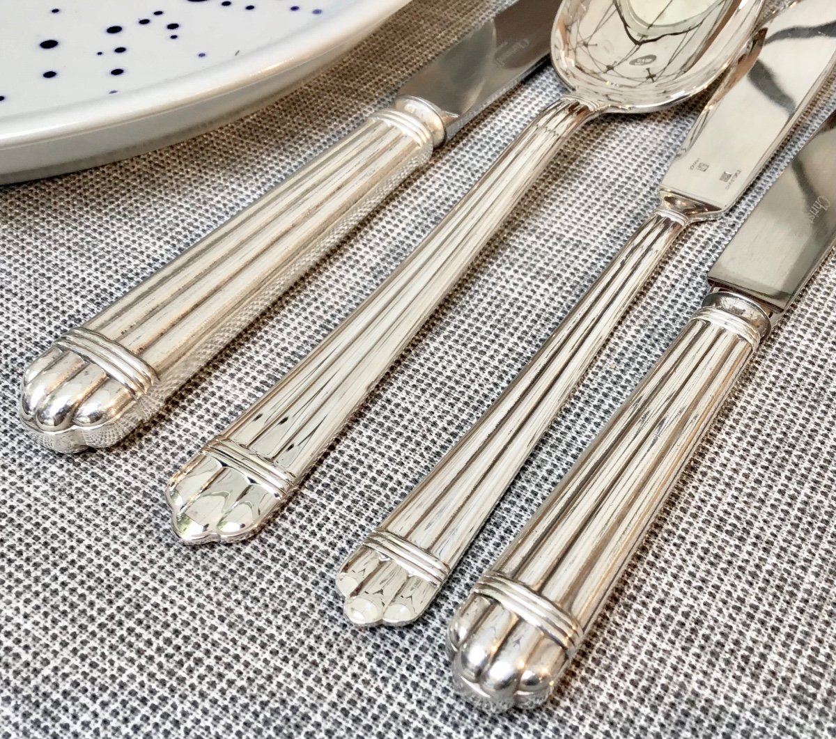 Set Of Cutlery  139 Pieces, Aria, Christofle, Complete For 12 People, Canteen ,silver Plate -photo-7