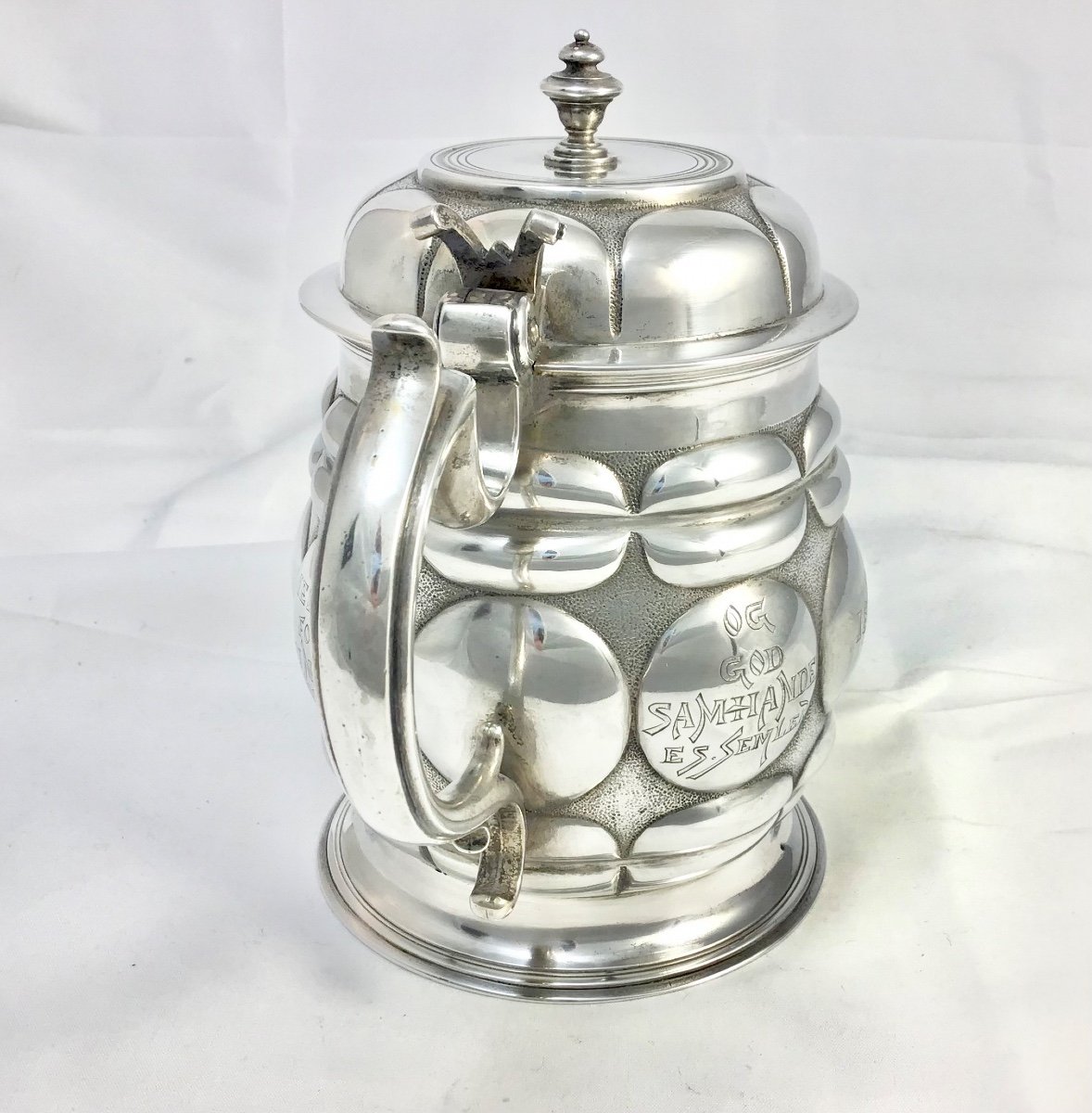 Tankard In Sterling Silver, Copenhagen 1897, Michielsen, Deckelhumpen Silber-photo-4