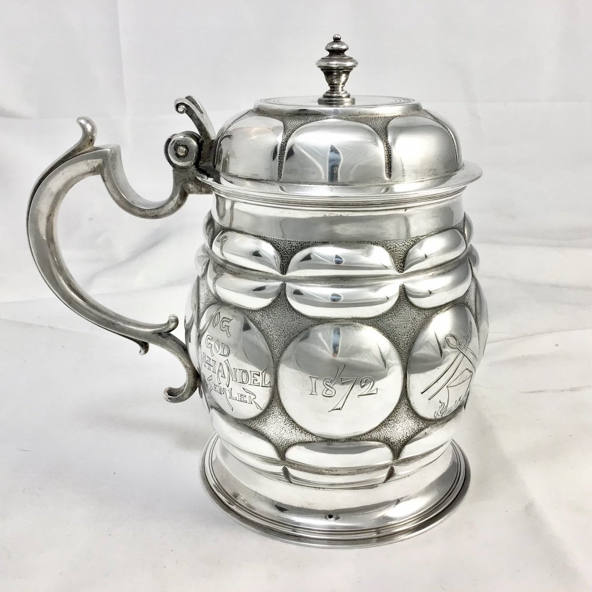 Tankard In Sterling Silver, Copenhagen 1897, Michielsen, Deckelhumpen Silber-photo-4