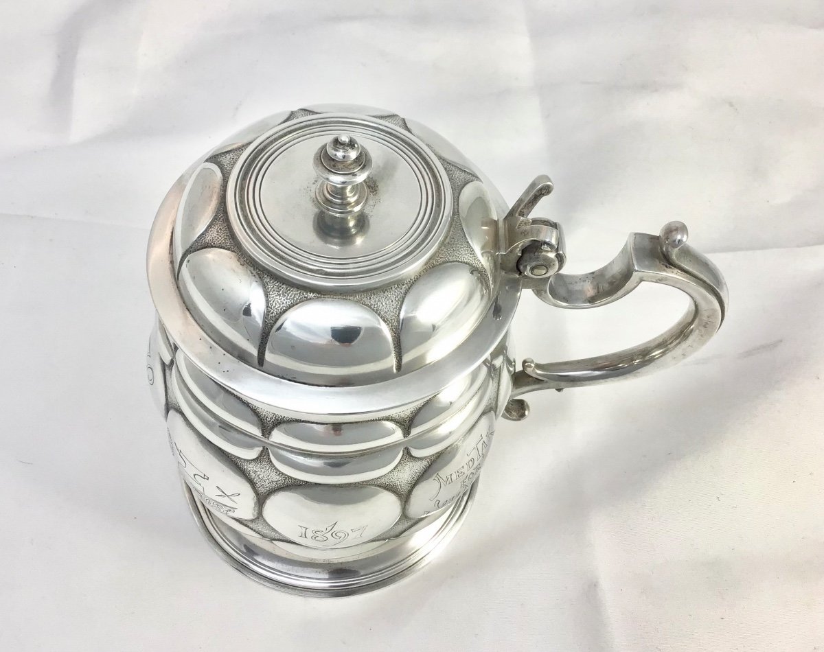 Tankard In Sterling Silver, Copenhagen 1897, Michielsen, Deckelhumpen Silber-photo-6