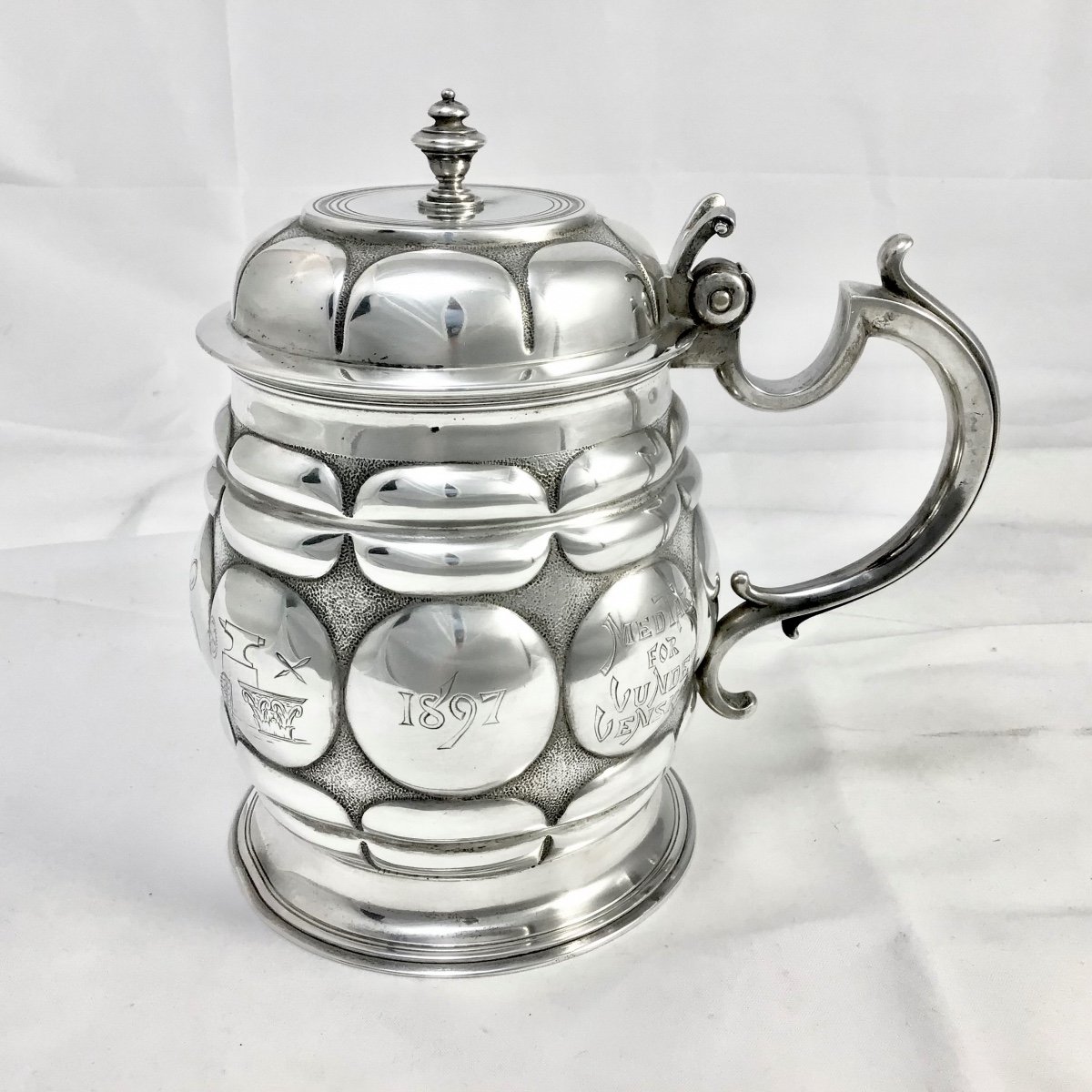 Tankard In Sterling Silver, Copenhagen 1897, Michielsen, Deckelhumpen Silber-photo-7