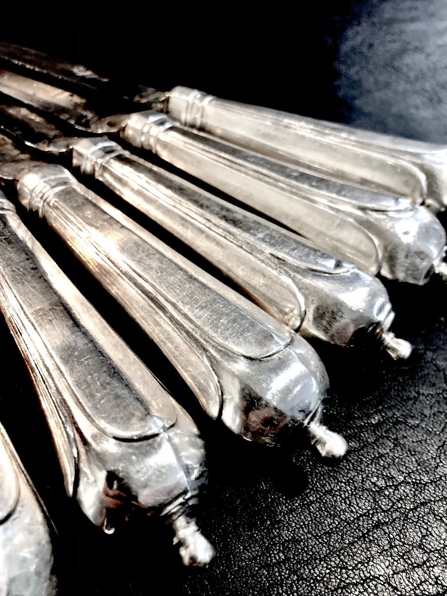 12 Knives, Mons 1700-1730, Sterling Silver Handles And Original Steel Blades-photo-4