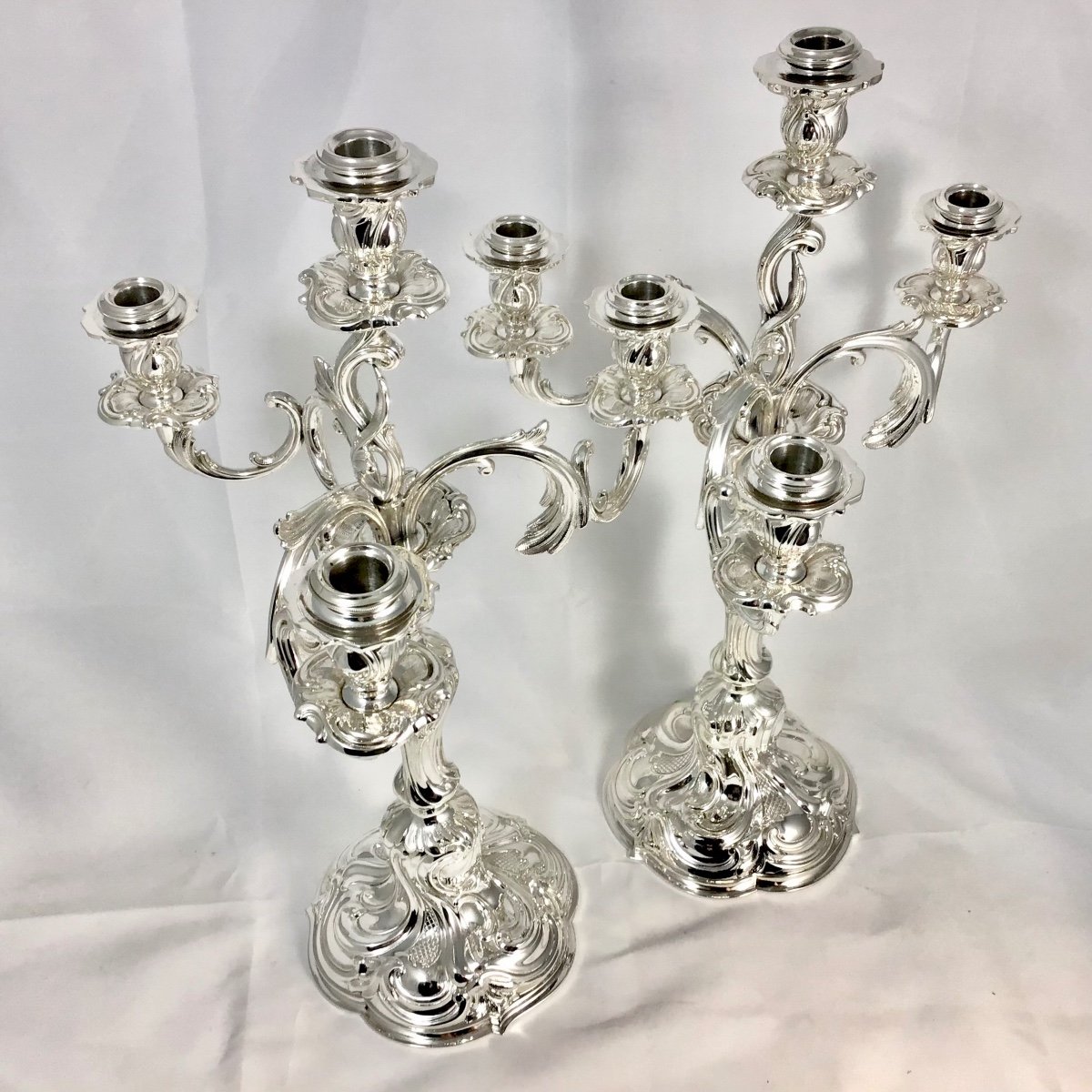 Pair Of Candelabr In Sterling Silver, 1880-1900, Germany-photo-5