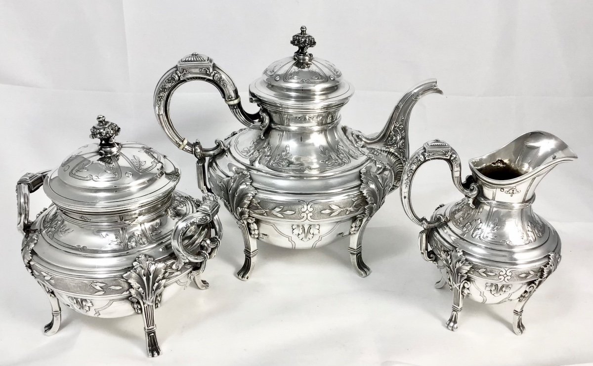 Tea Service In Sterling Silver, Paris 1884-1910, Henri Soufflot, Louis XVI Style-photo-3