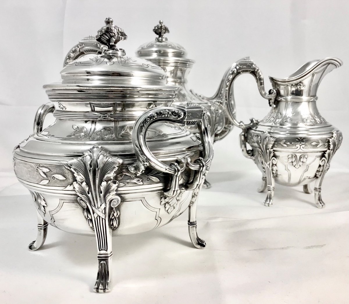 Tea Service In Sterling Silver, Paris 1884-1910, Henri Soufflot, Louis XVI Style-photo-4