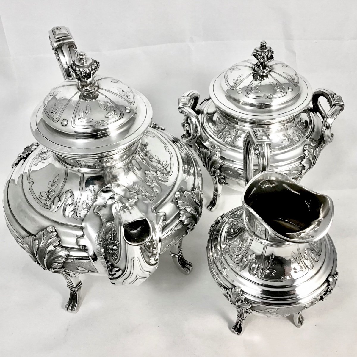 Tea Service In Sterling Silver, Paris 1884-1910, Henri Soufflot, Louis XVI Style-photo-1